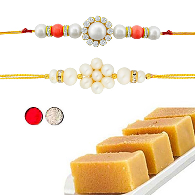 "COMBO OF 2 RAKHI - JPJL-153CMB, 500gms of Milk Mysore Pak - Click here to View more details about this Product